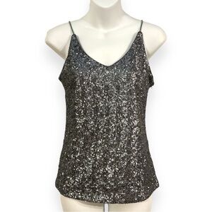 Six Crisp Days Silver Sequin Tank Hidden Side Zipper Elegant Evening Top Classic
